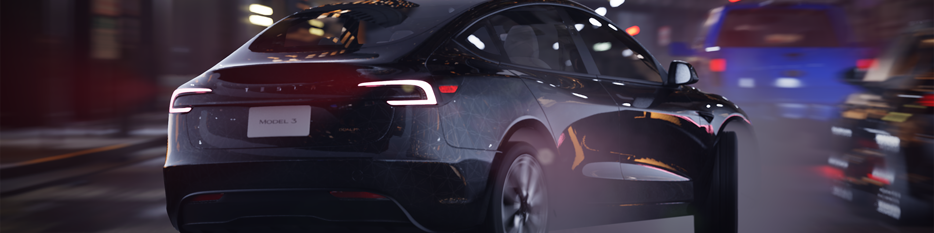 Tesla Dark city scene